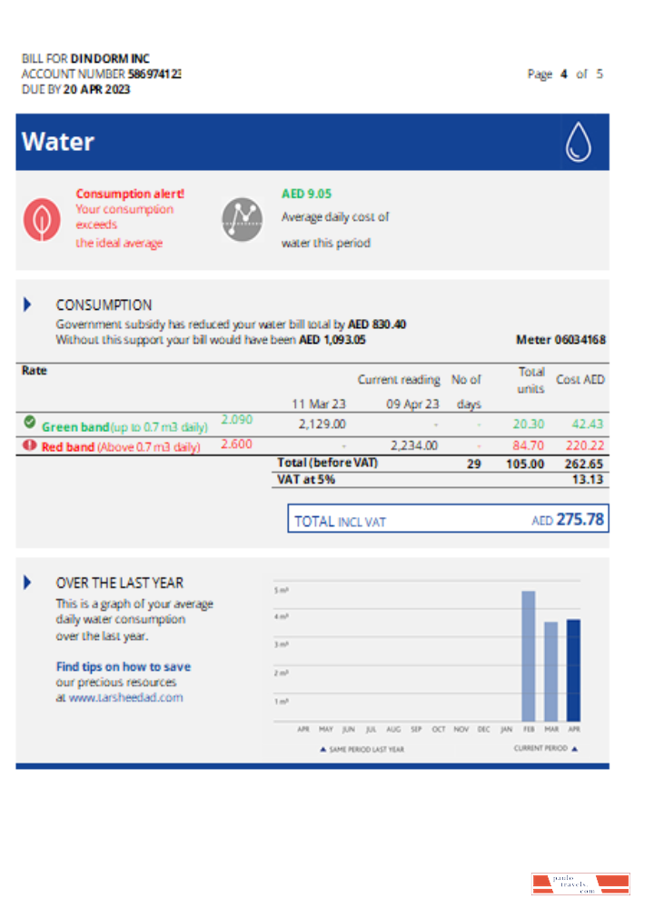 Al Ain Distribution Company utility business bill, page 4, SCR PSD template